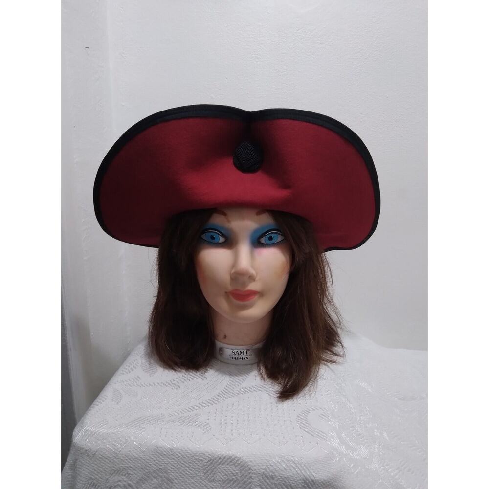 Kokin New York Hat Red With Black Trim And Button Vintage